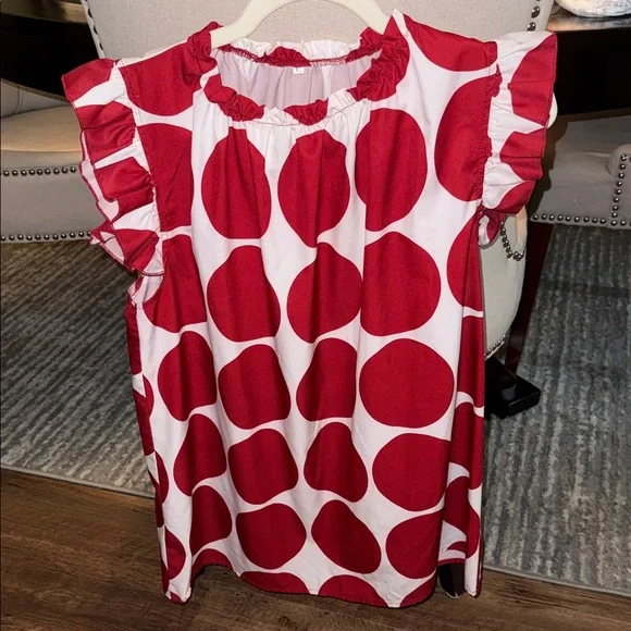 Vibrant Red Polka Dot Ruffle Sleeve Blouse - Picture 5 of 6